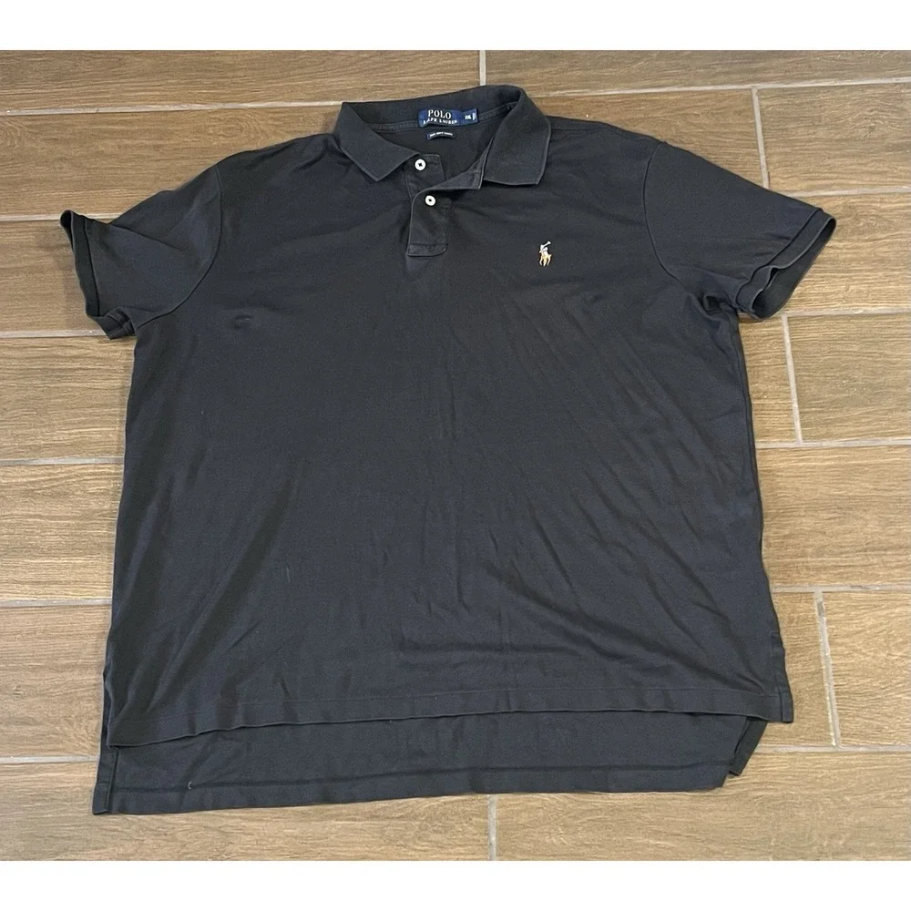 Polo Ralph Lauren Men's Polo Shirt XXL Black Short Sleeve Flesh Pony Soft Touch